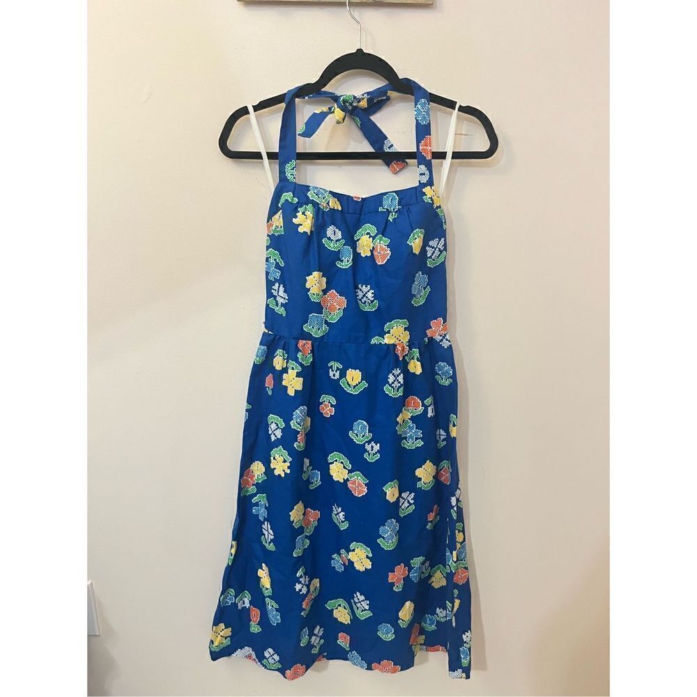 Malia Honolulu Vintage 60s Blue Floral Halter Dress XS - Picture 13 of 13